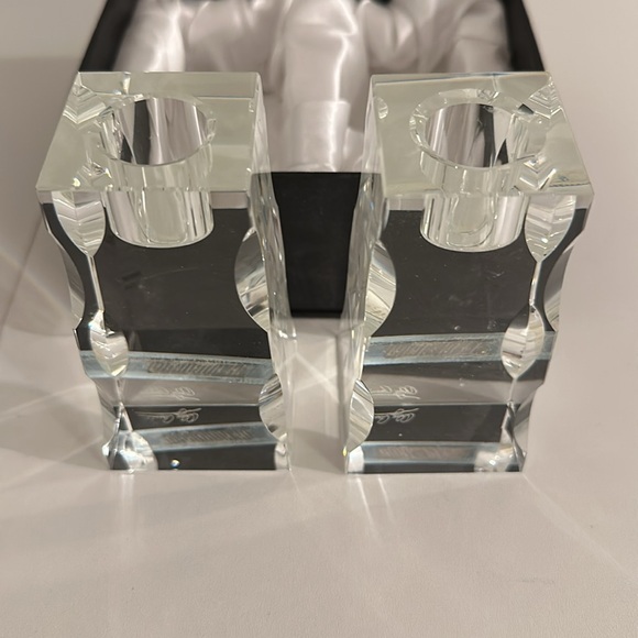 NWT Oleg Cassini Crystal Candlestick Holders 2 4" Stands,Vintage 117441 Premiere - Picture 3 of 8